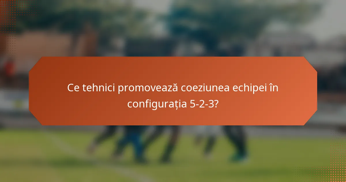 Ce tehnici promovează coeziunea echipei în configurația 5-2-3?
